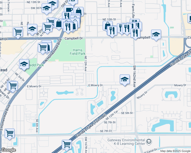 map of restaurants, bars, coffee shops, grocery stores, and more near 277 Northeast 12th Avenue in Homestead