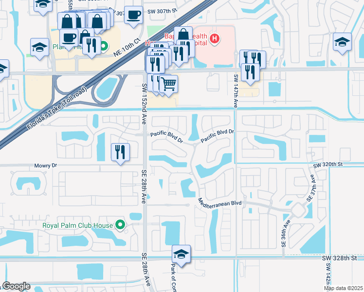 map of restaurants, bars, coffee shops, grocery stores, and more near 2961 Northeast 2nd Drive in Homestead