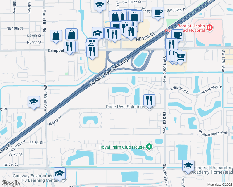 map of restaurants, bars, coffee shops, grocery stores, and more near 164 Northeast 24th Avenue in Homestead