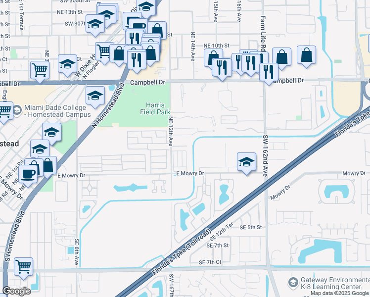 map of restaurants, bars, coffee shops, grocery stores, and more near 277 Northeast 12th Avenue in Homestead