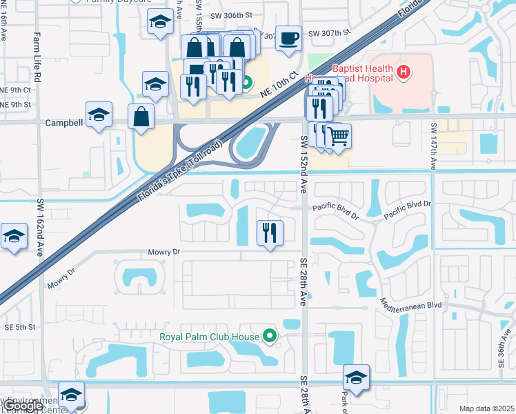 map of restaurants, bars, coffee shops, grocery stores, and more near 2619 Northeast 2nd Drive in Homestead