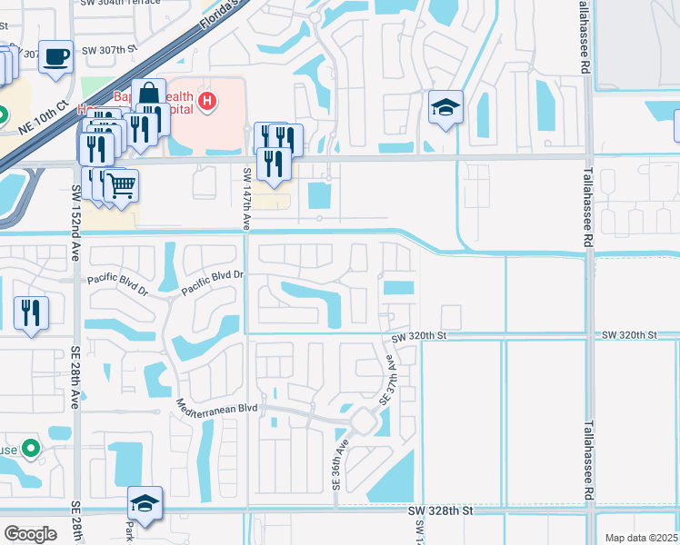 map of restaurants, bars, coffee shops, grocery stores, and more near 338 Northeast 36th Avenue Road in Homestead