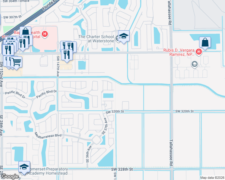 map of restaurants, bars, coffee shops, grocery stores, and more near 3782 Northeast 3rd Court in Homestead