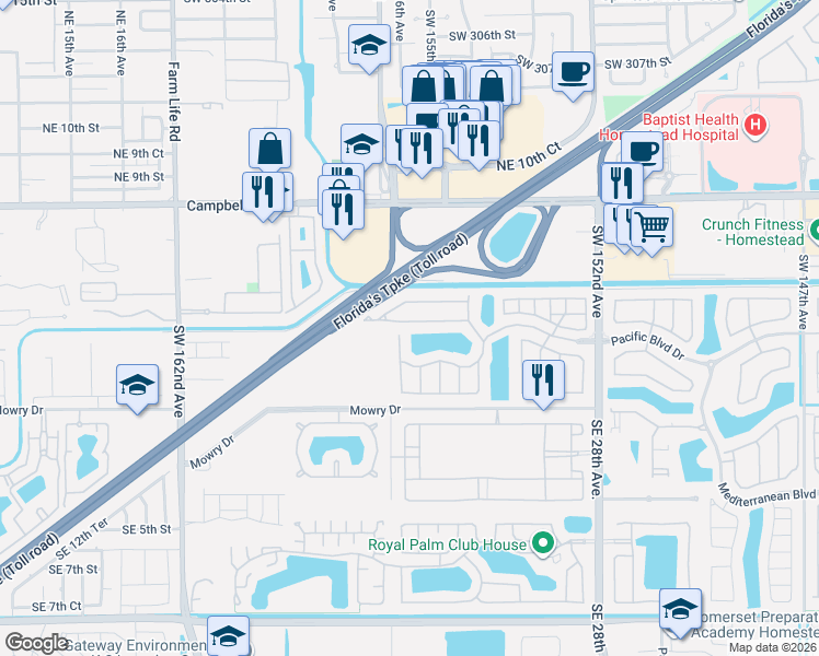 map of restaurants, bars, coffee shops, grocery stores, and more near 2364 Northeast 3rd Court in Homestead