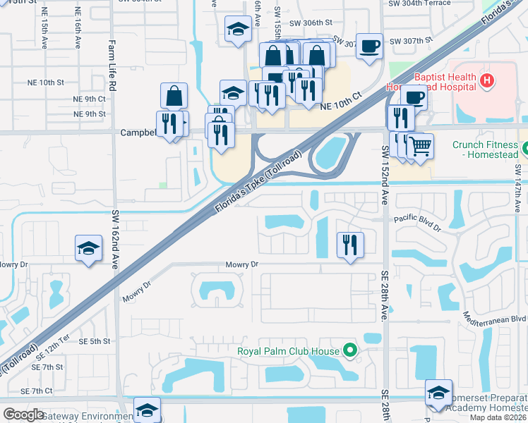 map of restaurants, bars, coffee shops, grocery stores, and more near 2364 Northeast 3rd Court in Homestead