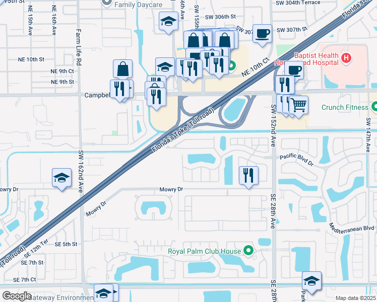 map of restaurants, bars, coffee shops, grocery stores, and more near 2364 Northeast 3rd Court in Homestead