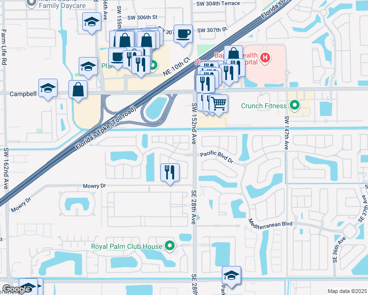 map of restaurants, bars, coffee shops, grocery stores, and more near 2720 Northeast 3rd Drive in Homestead