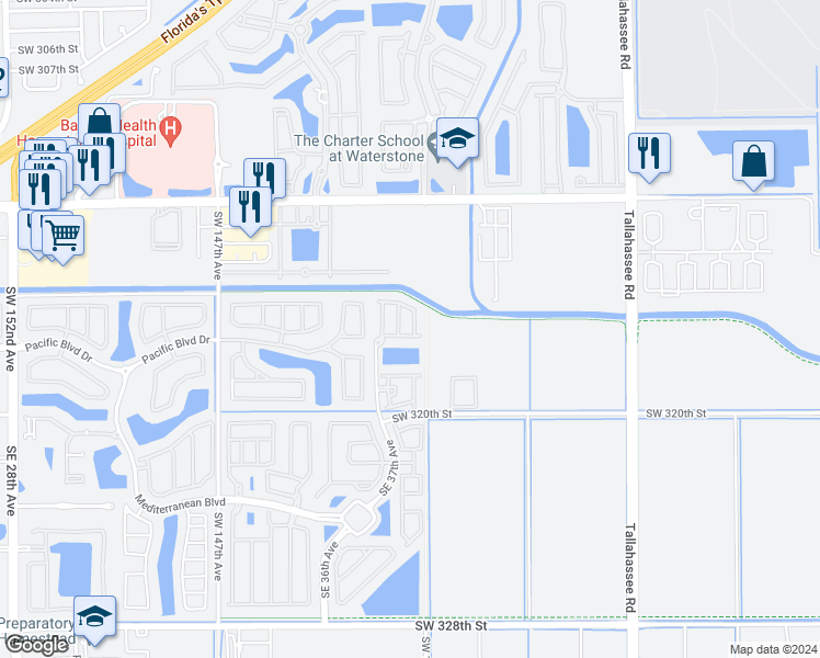 map of restaurants, bars, coffee shops, grocery stores, and more near 350 Northeast 37th Place in Homestead