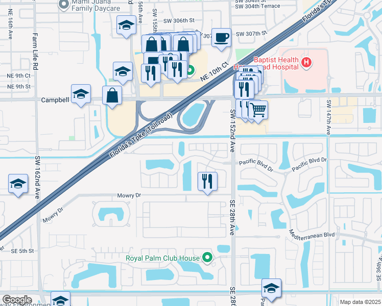 map of restaurants, bars, coffee shops, grocery stores, and more near 2619 Northeast 2nd Drive in Homestead