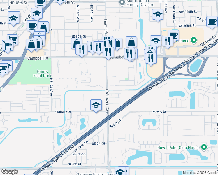 map of restaurants, bars, coffee shops, grocery stores, and more near 1808 Northeast 3rd Court in Homestead