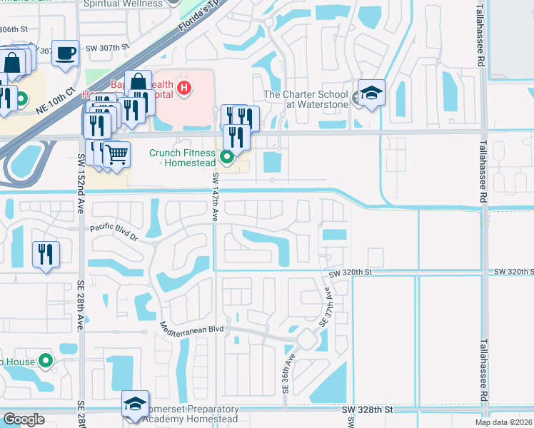 map of restaurants, bars, coffee shops, grocery stores, and more near 3464 Northeast 3rd Drive in Homestead