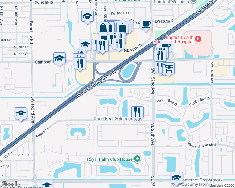 map of restaurants, bars, coffee shops, grocery stores, and more near 363 Northeast 25th Terrace in Homestead