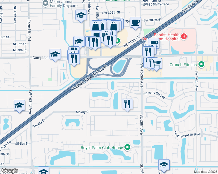 map of restaurants, bars, coffee shops, grocery stores, and more near 363 Northeast 25th Terrace in Homestead