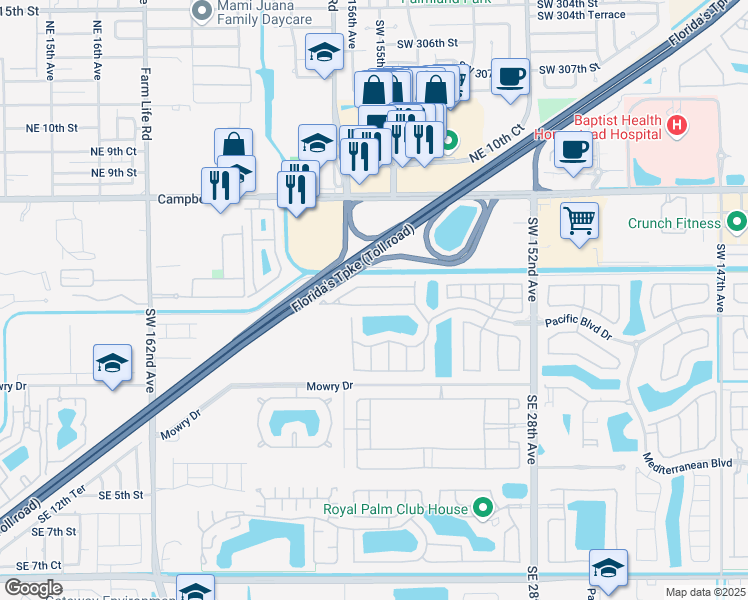 map of restaurants, bars, coffee shops, grocery stores, and more near 2364 Northeast 3rd Court in Homestead