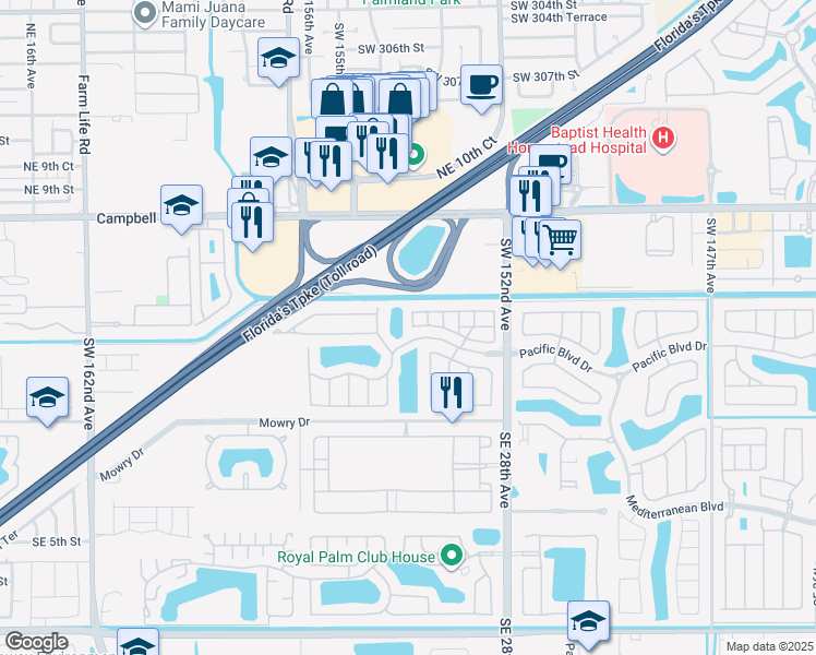 map of restaurants, bars, coffee shops, grocery stores, and more near 363 Northeast 25th Terrace in Homestead