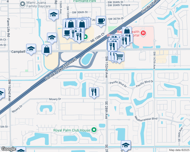 map of restaurants, bars, coffee shops, grocery stores, and more near 2720 Northeast 3rd Drive in Homestead