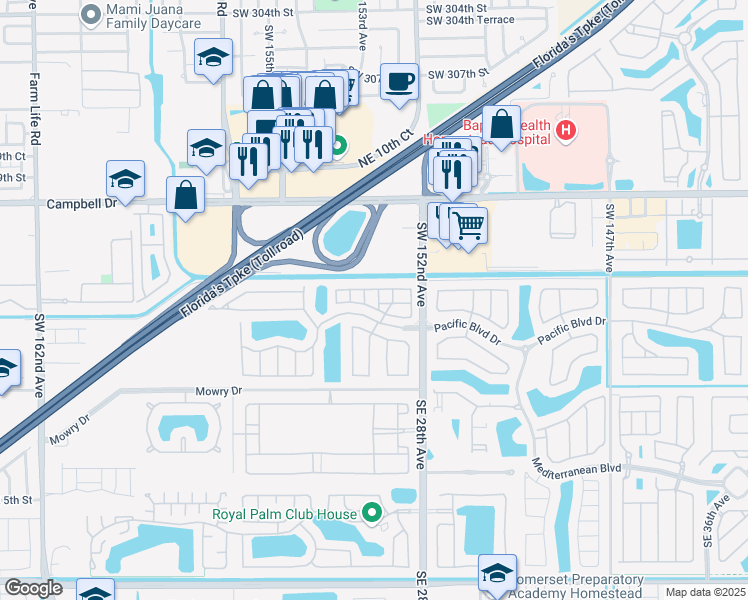 map of restaurants, bars, coffee shops, grocery stores, and more near 2619 Northeast 2nd Drive in Homestead