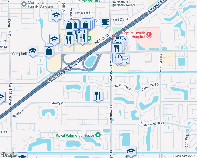 map of restaurants, bars, coffee shops, grocery stores, and more near 2619 Northeast 2nd Drive in Homestead