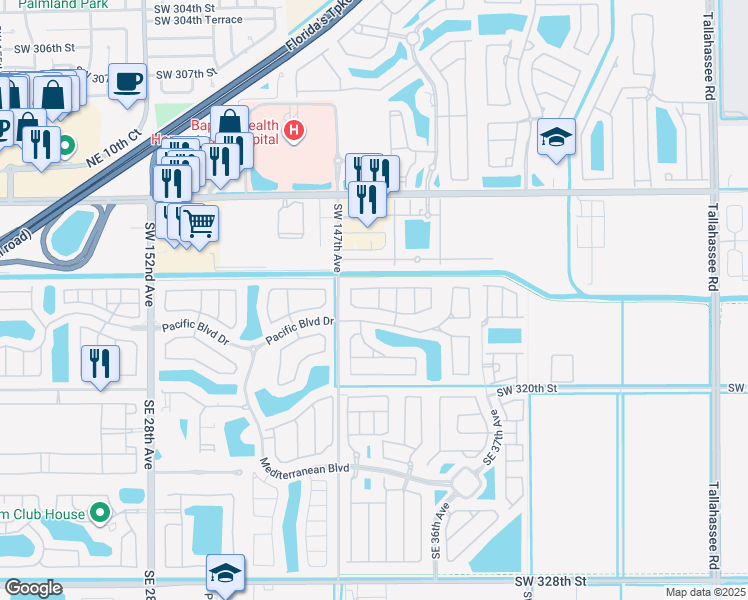 map of restaurants, bars, coffee shops, grocery stores, and more near 370 Northeast 34th Avenue in Homestead