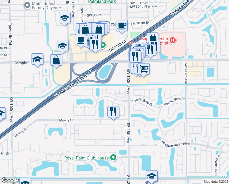 map of restaurants, bars, coffee shops, grocery stores, and more near 2720 Northeast 3rd Drive in Homestead