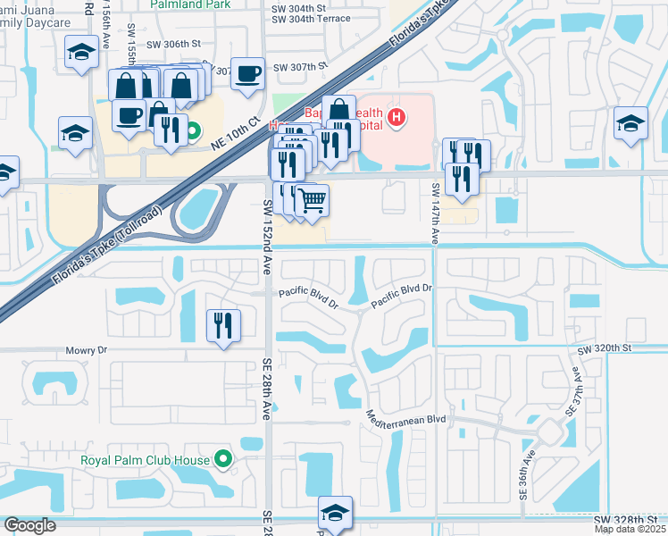 map of restaurants, bars, coffee shops, grocery stores, and more near 345 Northeast 29th Terrace in Homestead