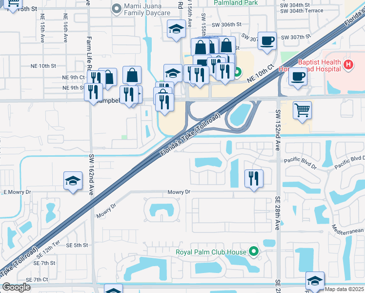 map of restaurants, bars, coffee shops, grocery stores, and more near 2299 Northeast 4th Street in Homestead