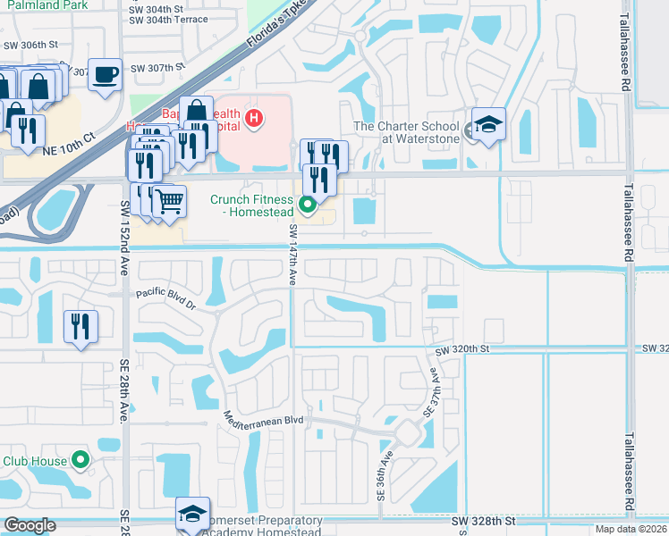 map of restaurants, bars, coffee shops, grocery stores, and more near 3464 Northeast 3rd Drive in Homestead