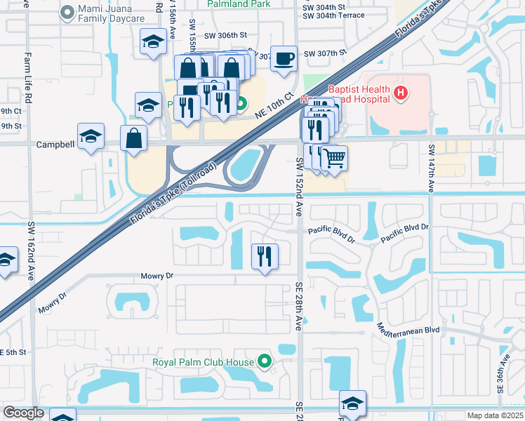 map of restaurants, bars, coffee shops, grocery stores, and more near 2619 Northeast 2nd Drive in Homestead