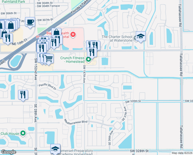 map of restaurants, bars, coffee shops, grocery stores, and more near 3464 Northeast 3rd Drive in Homestead