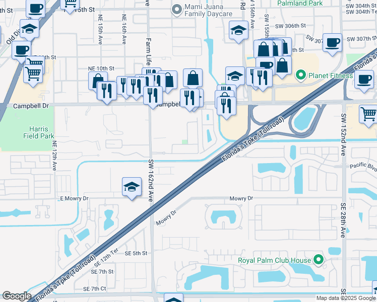 map of restaurants, bars, coffee shops, grocery stores, and more near 1974 Northeast 3rd Court in Homestead