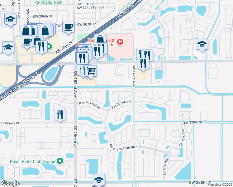 map of restaurants, bars, coffee shops, grocery stores, and more near 3139 Northeast 4th Street in Homestead
