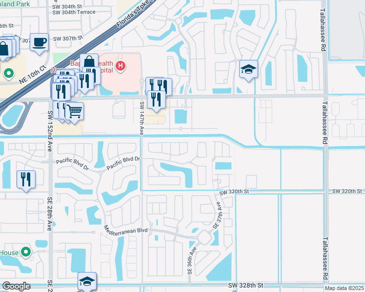 map of restaurants, bars, coffee shops, grocery stores, and more near 3543 Northeast 4th Street in Homestead