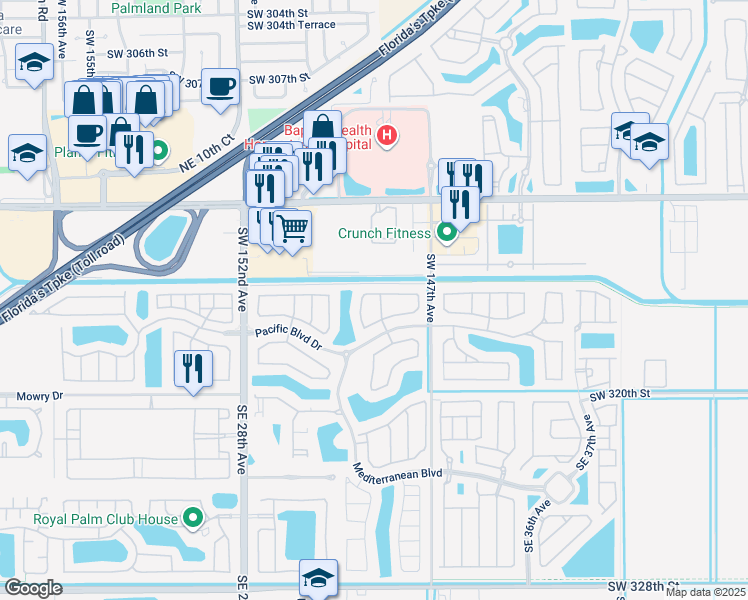 map of restaurants, bars, coffee shops, grocery stores, and more near 3139 Northeast 4th Street in Homestead