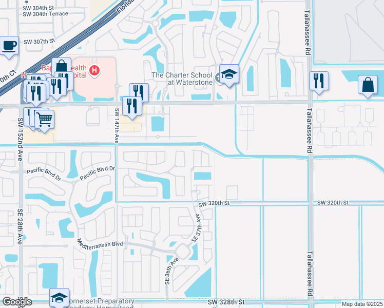 map of restaurants, bars, coffee shops, grocery stores, and more near 3691 Northeast 4th Street in Homestead