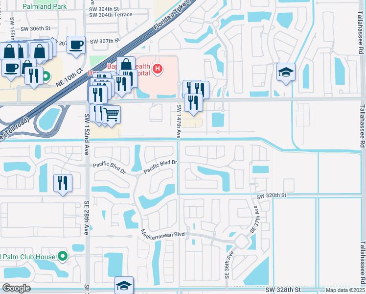 map of restaurants, bars, coffee shops, grocery stores, and more near 3191 Northeast 4th Street in Homestead