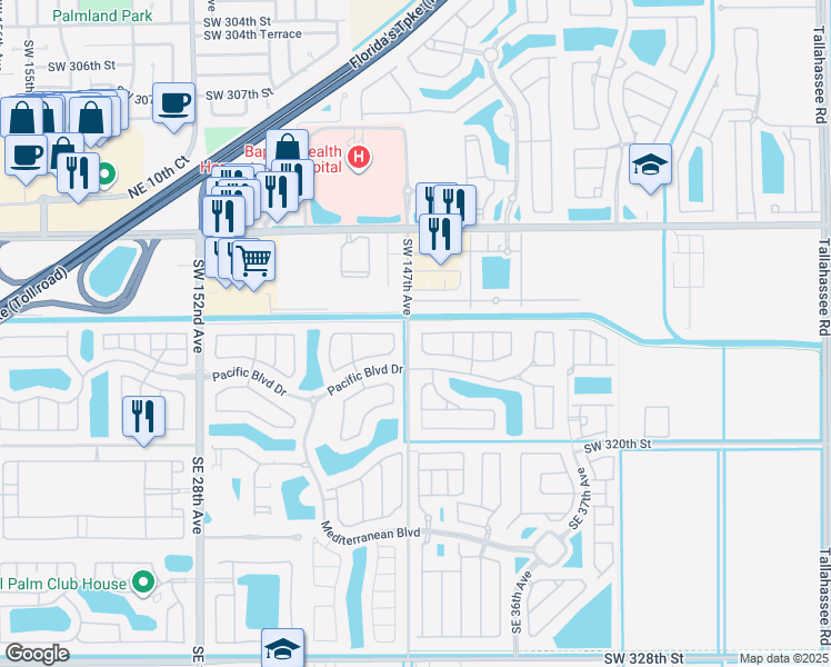 map of restaurants, bars, coffee shops, grocery stores, and more near 3191 Northeast 4th Street in Homestead