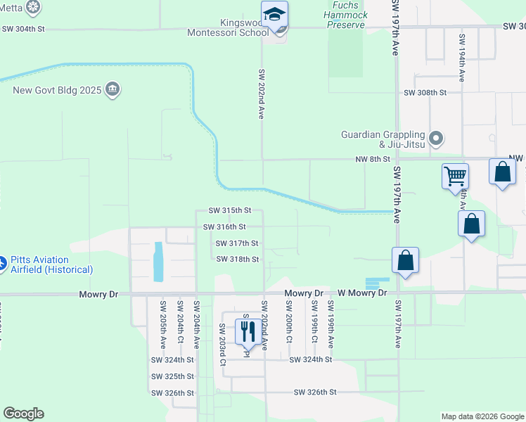 map of restaurants, bars, coffee shops, grocery stores, and more near 20220 Southwest 315th Street in Homestead