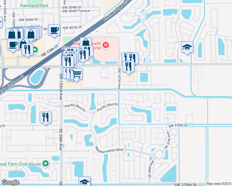 map of restaurants, bars, coffee shops, grocery stores, and more near 3191 Northeast 4th Street in Homestead