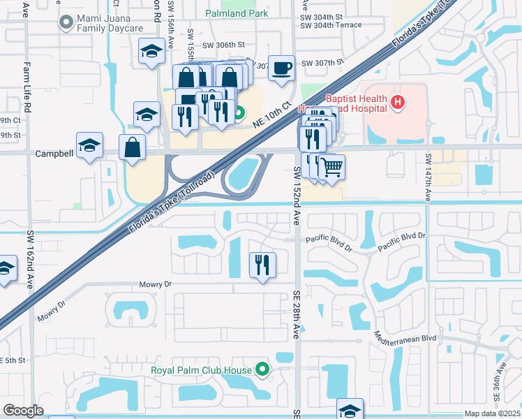 map of restaurants, bars, coffee shops, grocery stores, and more near 2665 Northeast 4th Street in Homestead