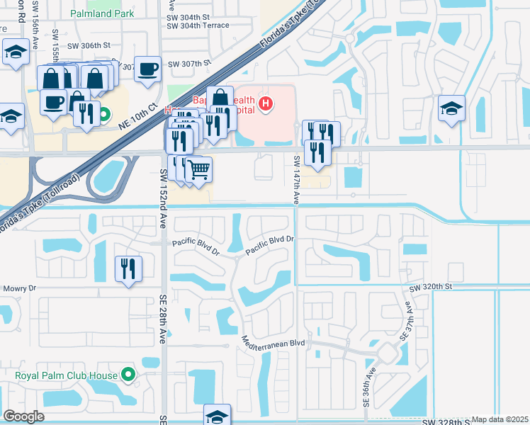 map of restaurants, bars, coffee shops, grocery stores, and more near 3139 Northeast 4th Street in Homestead