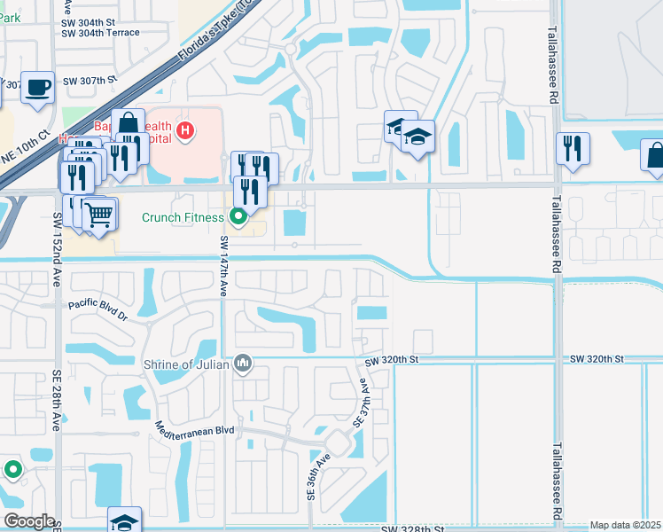map of restaurants, bars, coffee shops, grocery stores, and more near 3651 Northeast 4th Street in Homestead