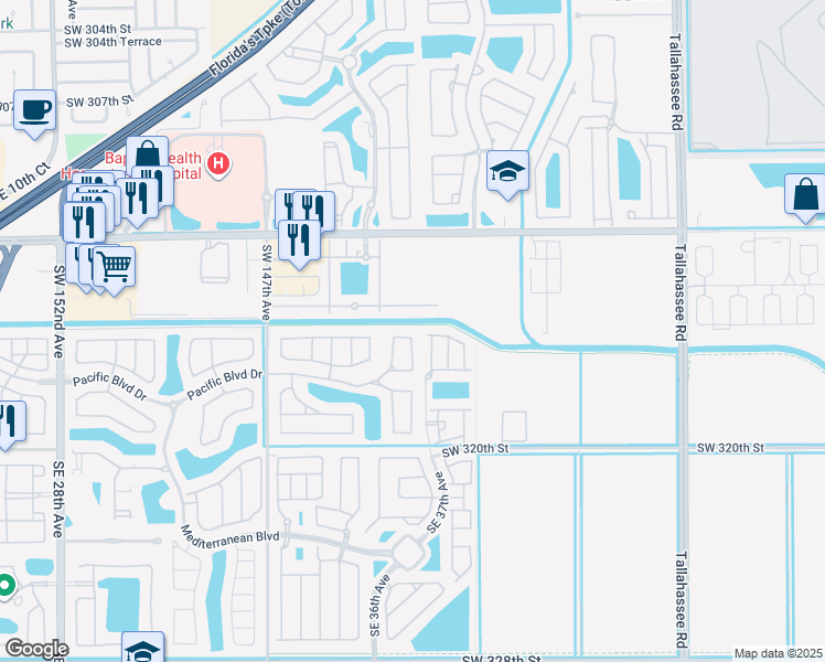 map of restaurants, bars, coffee shops, grocery stores, and more near 3691 Northeast 4th Street in Homestead
