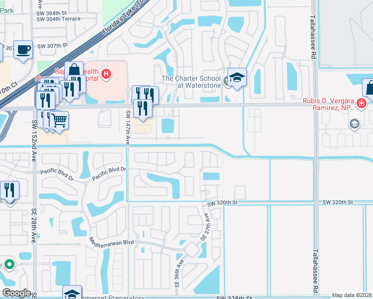 map of restaurants, bars, coffee shops, grocery stores, and more near 3691 Northeast 4th Street in Homestead