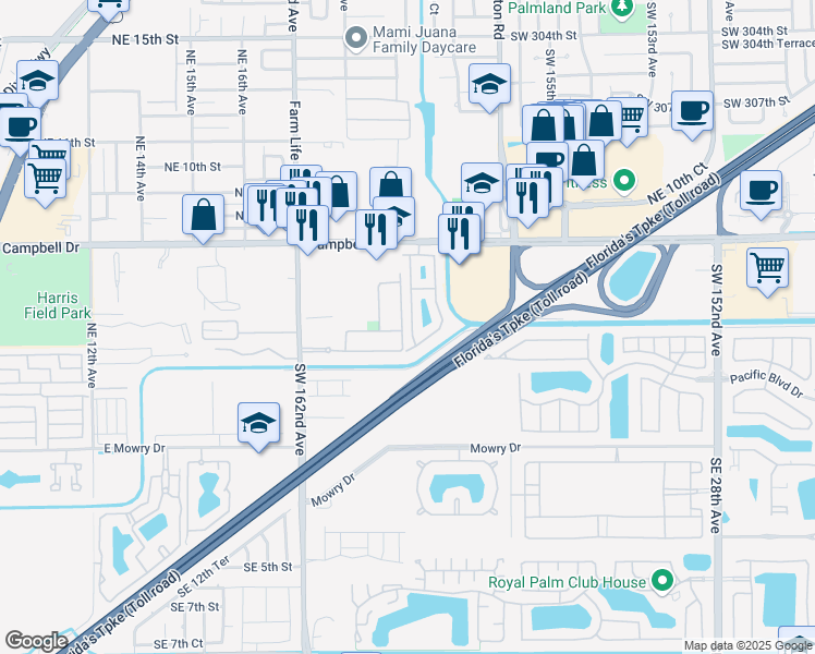 map of restaurants, bars, coffee shops, grocery stores, and more near 436 Northeast 21st Avenue in Homestead
