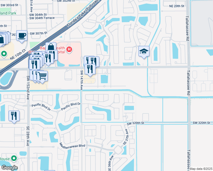 map of restaurants, bars, coffee shops, grocery stores, and more near 3520 Northeast 5th Street in Homestead