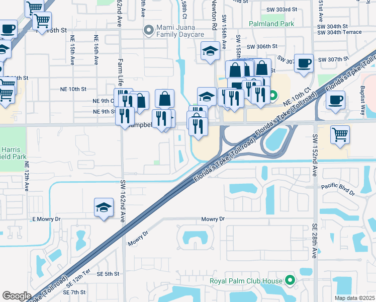 map of restaurants, bars, coffee shops, grocery stores, and more near 600 Northeast 22nd Terrace in Homestead