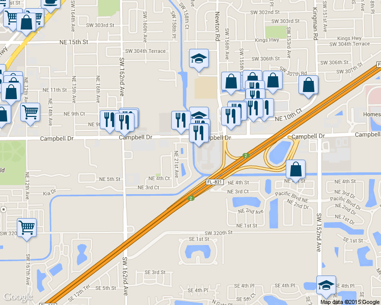 map of restaurants, bars, coffee shops, grocery stores, and more near 600 Northeast 22nd Terrace in Homestead