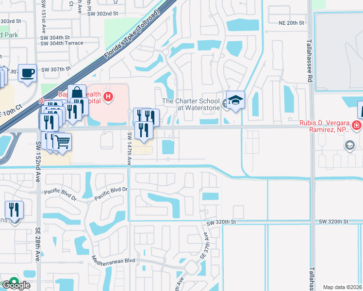 map of restaurants, bars, coffee shops, grocery stores, and more near 597 Northeast 35th Avenue in Homestead