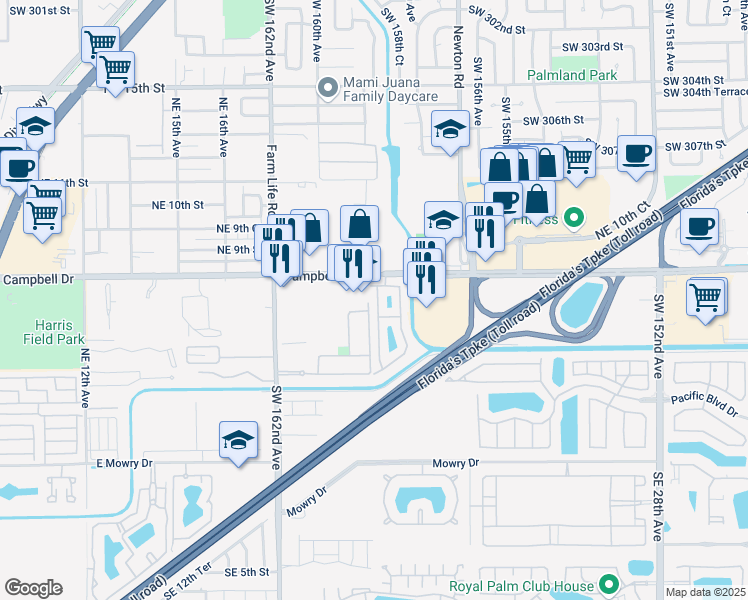 map of restaurants, bars, coffee shops, grocery stores, and more near 658 Northeast 21st Avenue in Homestead