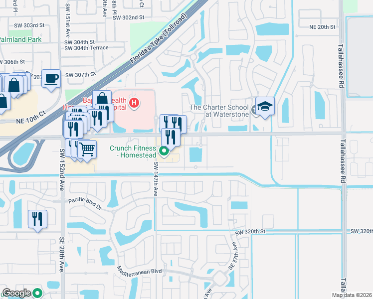 map of restaurants, bars, coffee shops, grocery stores, and more near 561 Northeast 33rd Terrace in Homestead